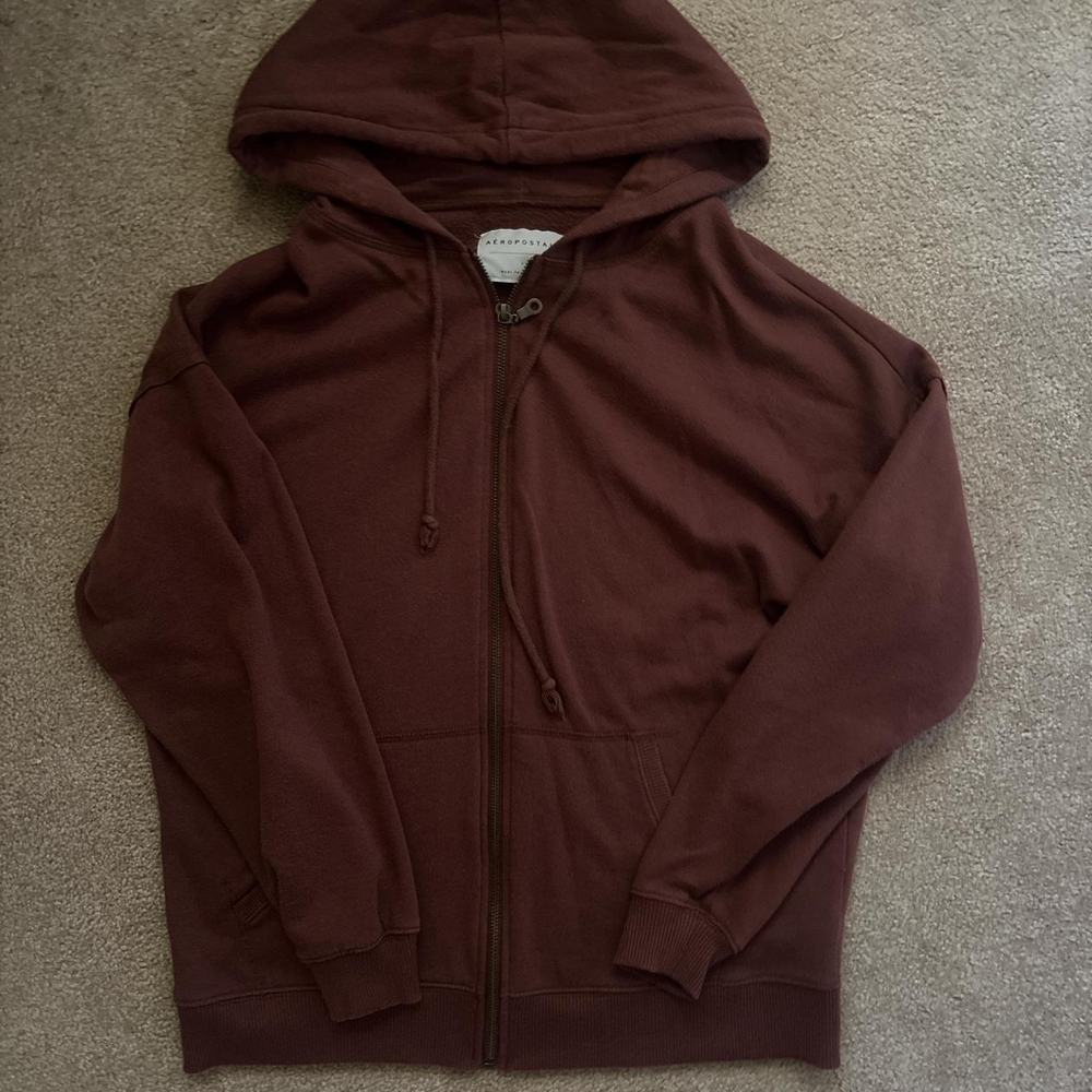 Aeropostale Women's Brown and Burgundy Hoodie